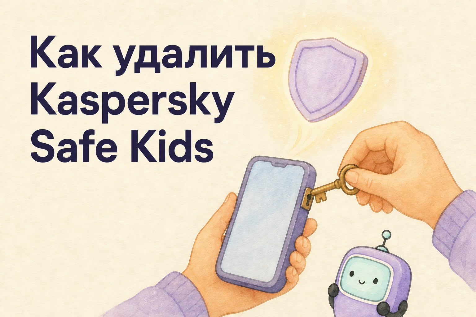 Руки открывают телефон ключом, вверху щит, рядом маскот Gardion